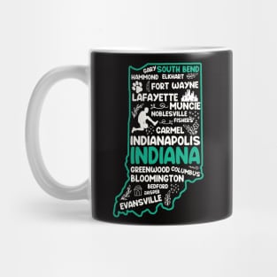 South Bend Indiana cute map Evansville, Carmel, South Bend, Fishers, Bloomington, Hammond, Gary, Lafayette Mug